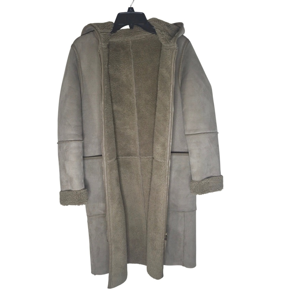 Zara Reversible Faux Shearling Long Hooded Coat Beige Size S - Picture 4 of 5